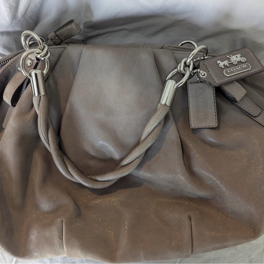 Coach Taupe Leather Shoulder Bag with Braided Handles